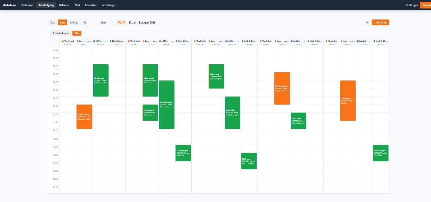 Skærmbillede fra AutoNav: kalender